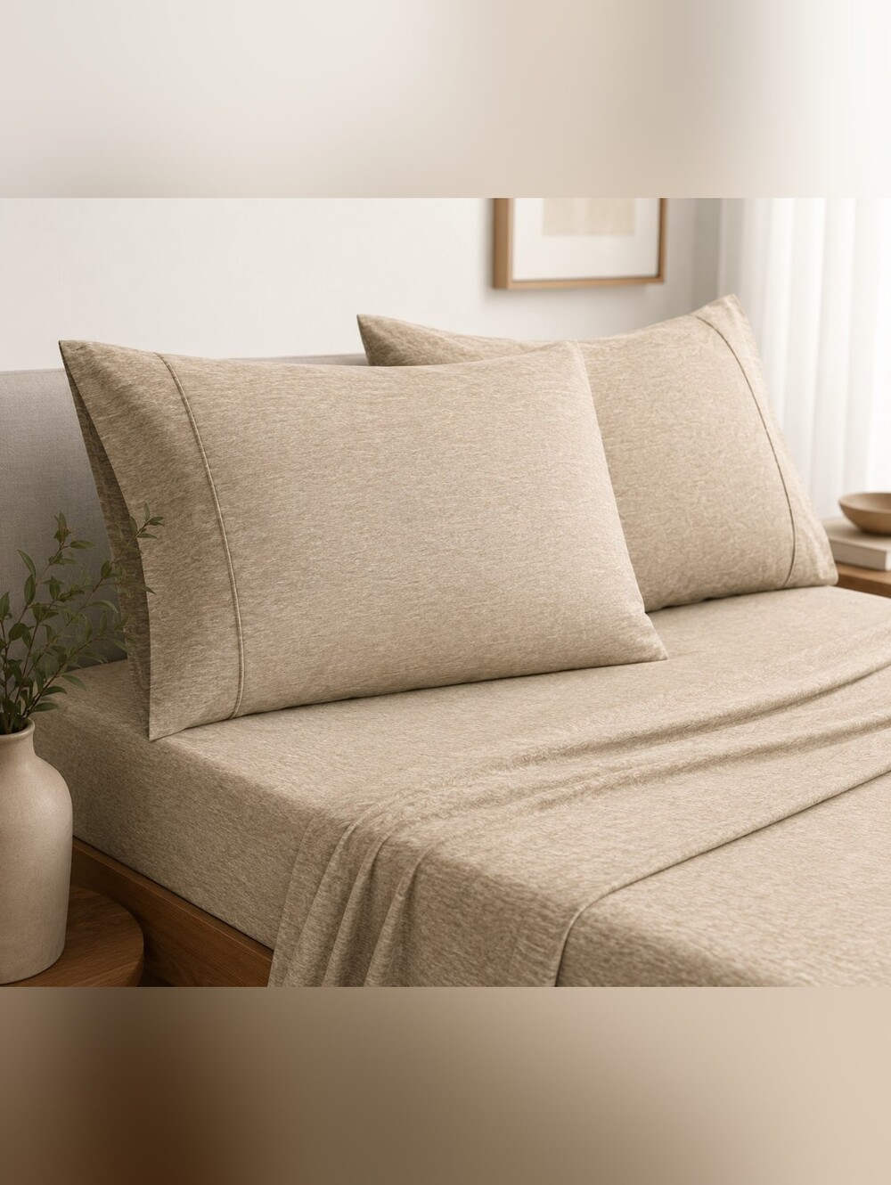 CGK Linens King Sheet Set 4 Piece Heathered Beige Microfiber Deep Pocket Bedding